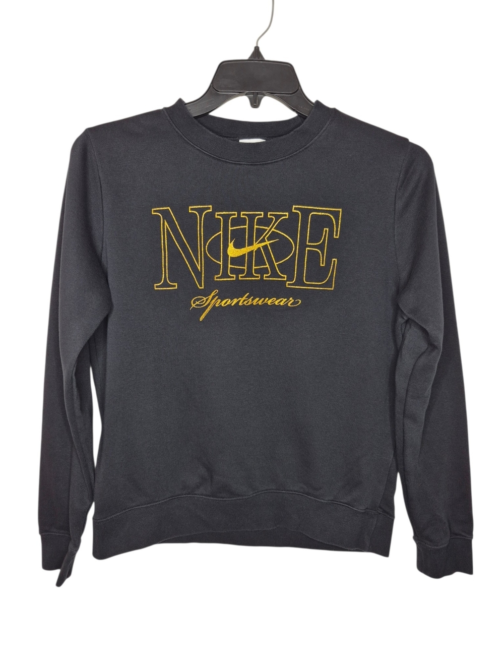 Nike Sportswear Gold Metallic Shimmer Logo Sweatshirt Black Womens Small